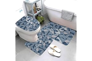 Jbofyee Angry Sharks Sea Animal 3 Piece Bathroom Rugs Set, Bath Mat + Contour Mat + Toilet Seat Cover, Non-Slip Soft Microfiber Bathmat for Tub Shower Room Decor, Machine Washable