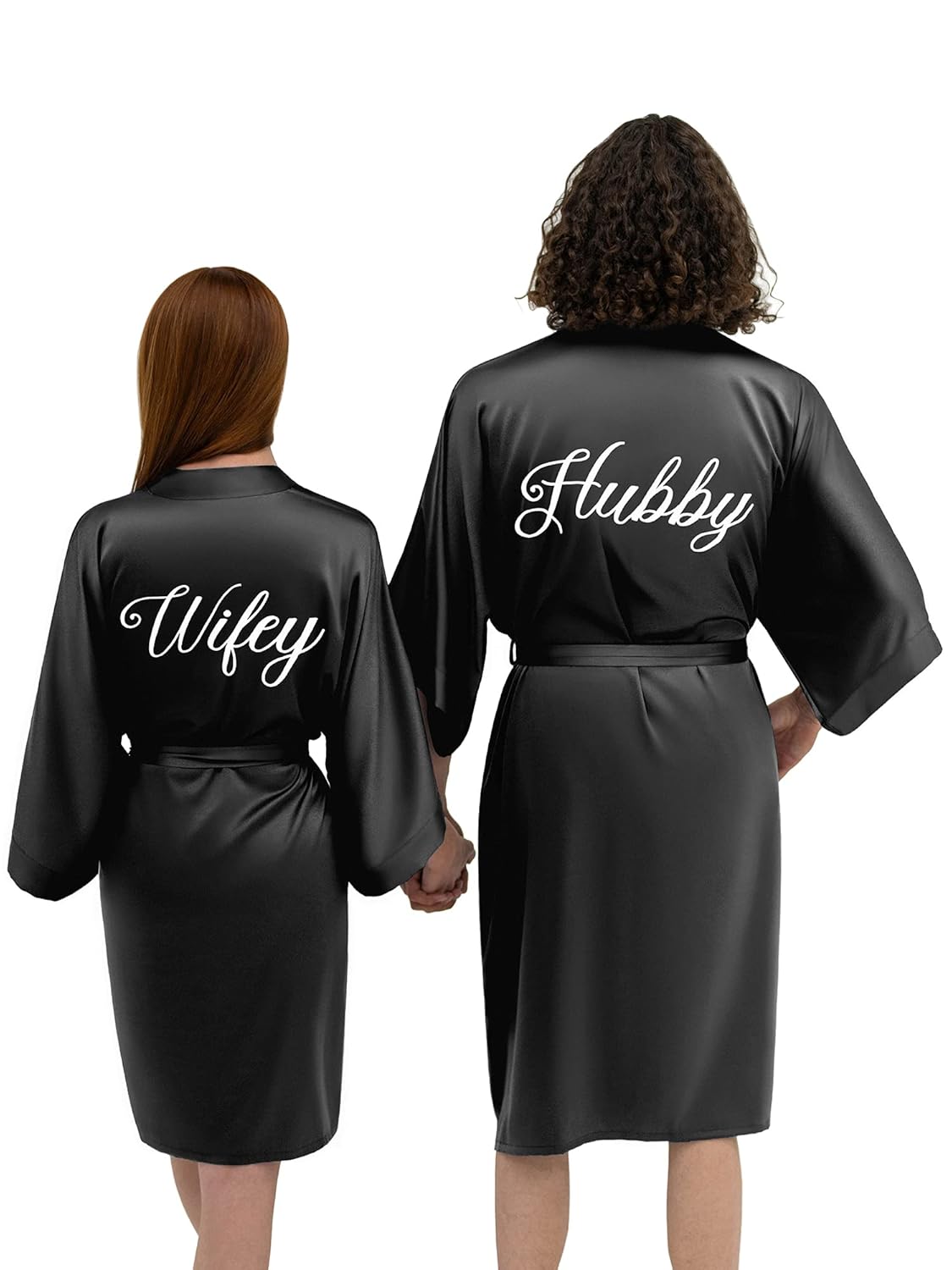 AW BRIDAL Satin Matching Robes for Men and Women, Wifey and Hubby Robes