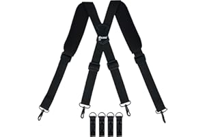 KUNN Tactical Duty Belt Suspenders with Metal Hook,Men Padded Police Harness for Duty Belt,Black