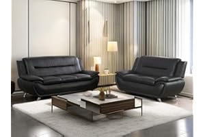 Dekmxas Leather Couches for Living Room, Living Room Couch Set, Sofa for Bedroom, Apartment, Living Room Furniture Sets (b-Leather Black, Sofa+Loveseat)
