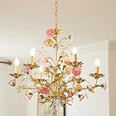 Farmhouse Dining Room Over Table Chandelier, Hanging Light Fixture Pink Bedroom, Art Deco Unique Rustic Tree Lamps Leaves Lig