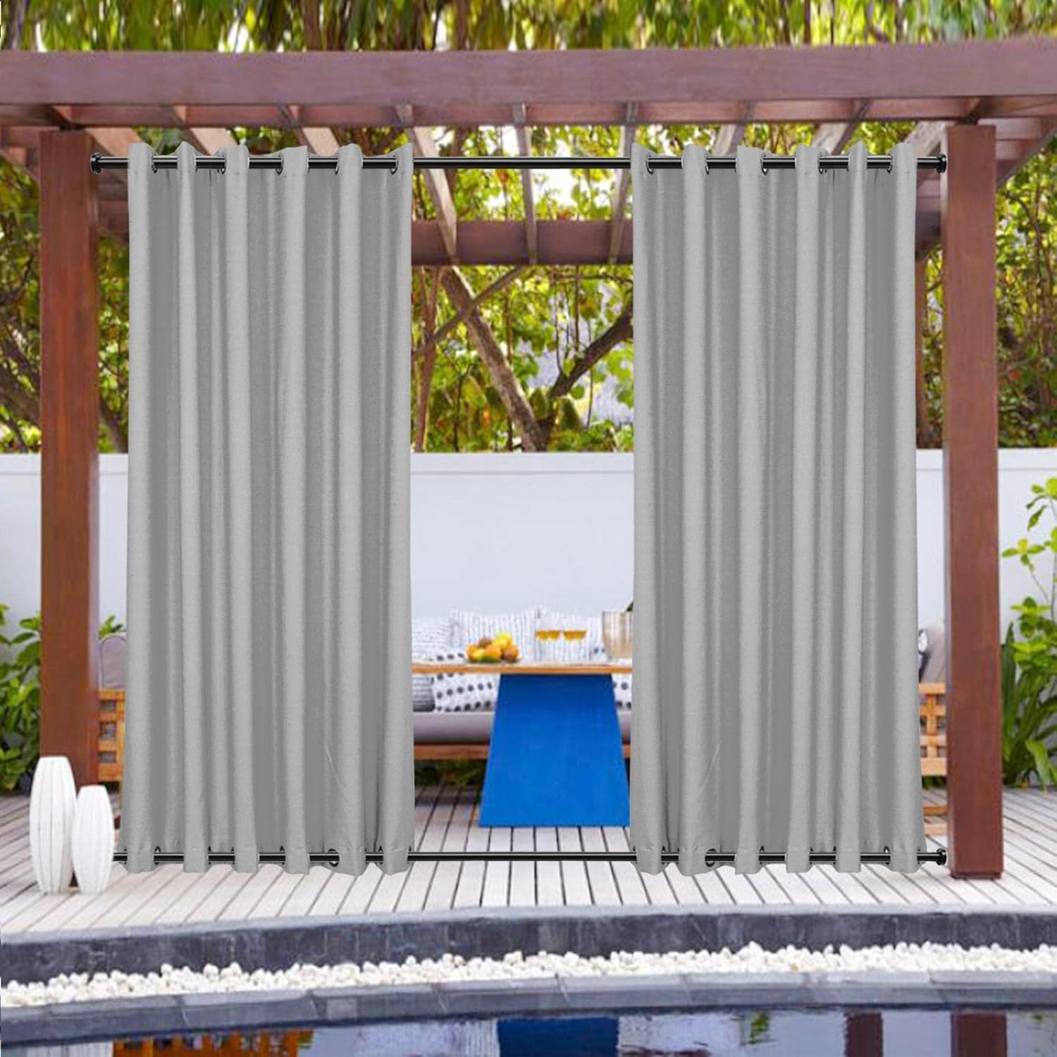 Outdoor Curtains - Frelement Linen Look Outdoor Waterproof Curtains Grommet Top and Bottom Curtains with Rustproof Grommets Privacy Protection Curtains for Patio Light Filtering Curtains, Grey, 84