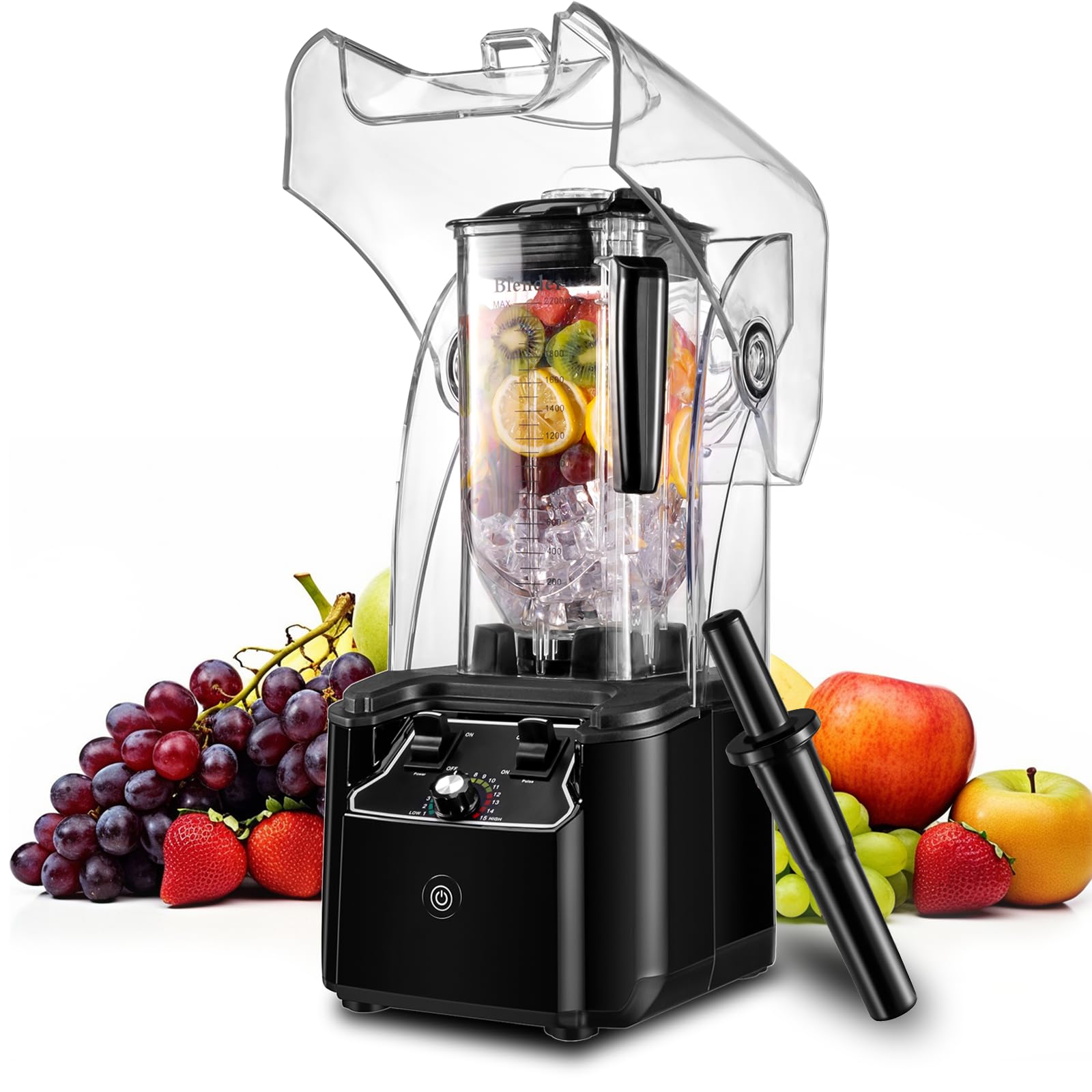Photo 1 of ***(PARTS ONLY/ MAJOR DAMAGE/ NON FUNCTIONAL)***Commercial Blender for Smoothies With Quiet Shield, 2.5HP Motor, Stainless Steel Blade, 80oz Pitcher for Shakes, Smoothies, Ice Crushing, Frozen Drinks, 15 Speeds, Self-Cleaning, Black