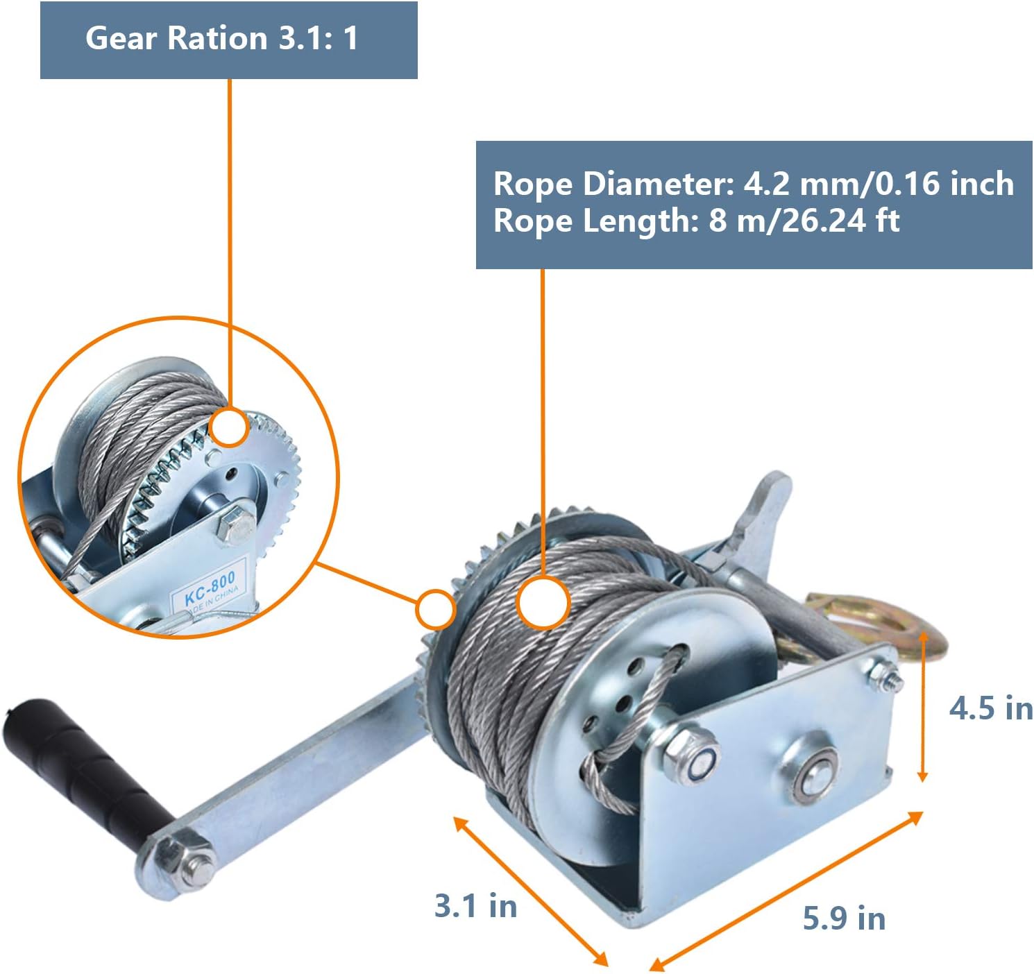 TJHSM Hand Winch - 600 Lbs Heavy Duty Hand Winch Boat Trailer Winch Portable Manual Winch with 26 FT Steel Cable Two-Way Ratchet ATV/UTV Winch Towing Winches for Trucks Trailering Boats: Home Improvement