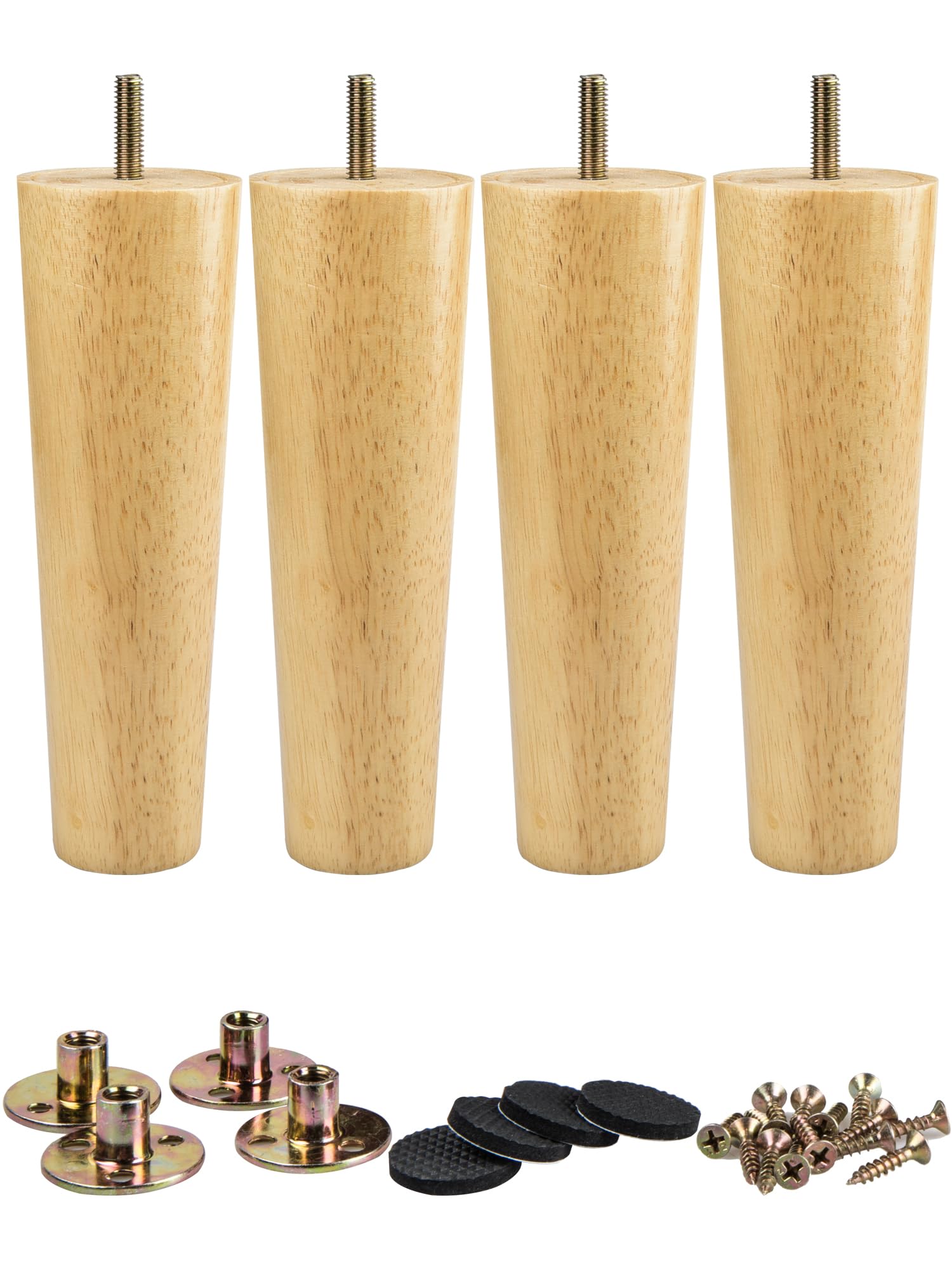 La Vane 7 inch / 18cm Solid Wood Furniture Legs - Tapered Replacement Feet with M8 Thread & Mounting Plates - Set of 4 for Sofa, Couch, Cabinet, Ottoman