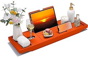 SMIRLY Expandable Bamboo Bathtub Tray, Bath Tray for Tub, Bathtub Accessories, Bath Tub Tray Wood, Bath Accessories, Bath Caddy, Bathtub Caddy Tray for Tub, Bath Table Tray