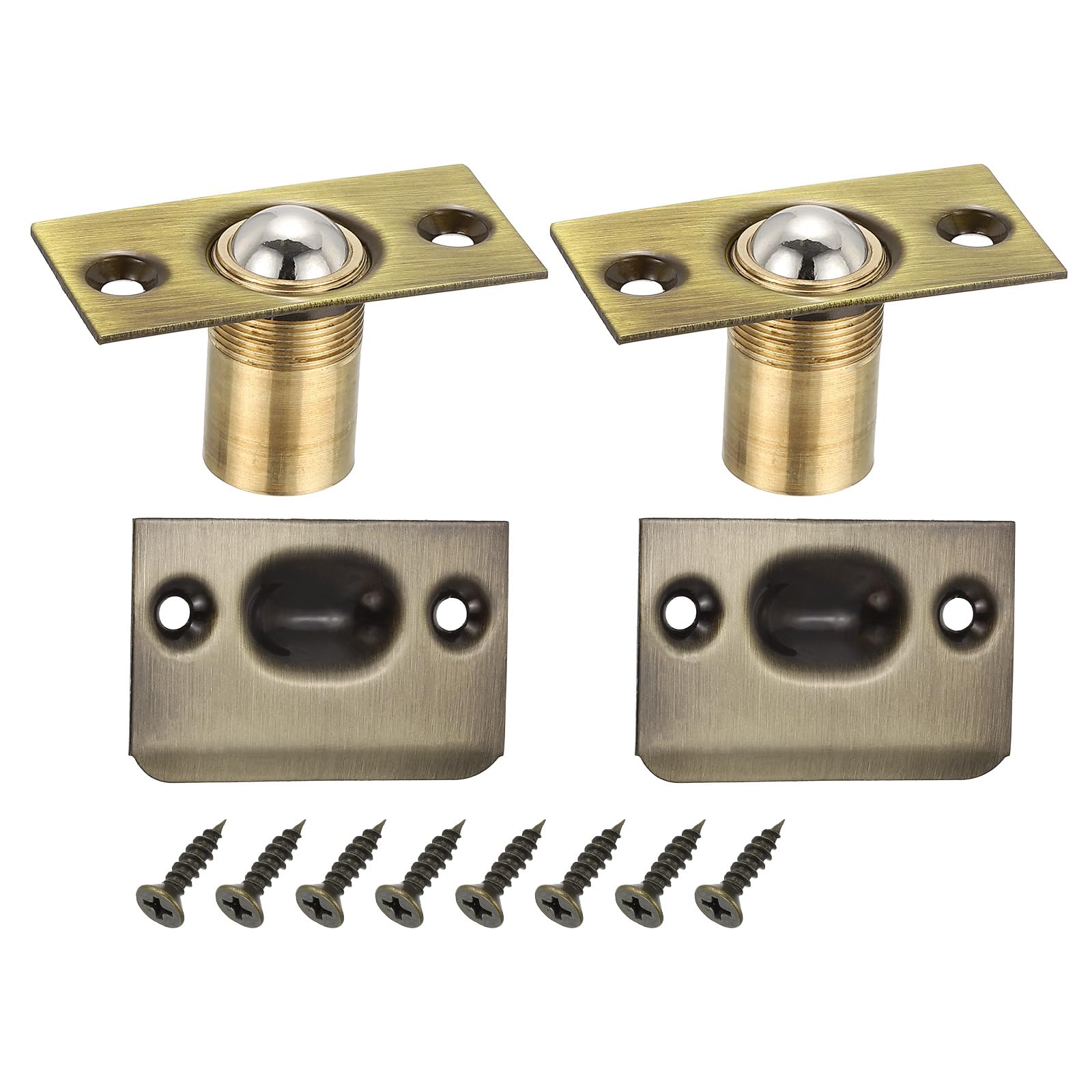 PATIKIL Stainless Steel Closet Ball Catch Door Hardware, 2 Pack Adjustable Cabinet Door Ball Catch Chrome Finish with Strike Plate & Screw for Interior Doors, Bronze