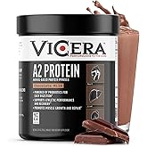 VICERA A2 Protein Powder, Chocolate Milk, 25 G Protein per Serving, Organic A2/A2 Whey Casein Blend with Probiotics and Celtic Sea Salt, Gluten Free Workout Supplement, Non GMO, 20 Servings, 27.4 Oz