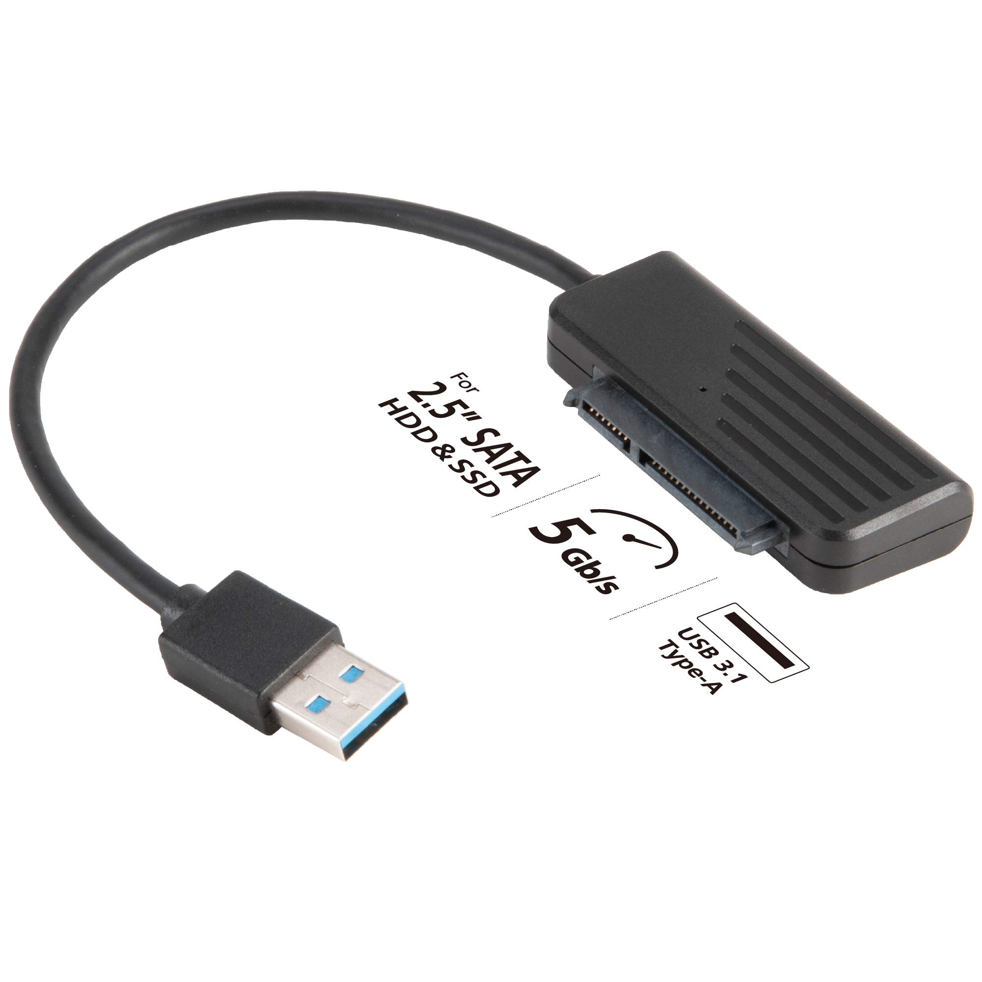 Akasa USB 3.1 Gen 1 Type-A adapter cable for 2.5" SATA SSD & HDD | Type-A to SATA I/II/III | 5Gbps | 20cm | AK-AU3-07BK