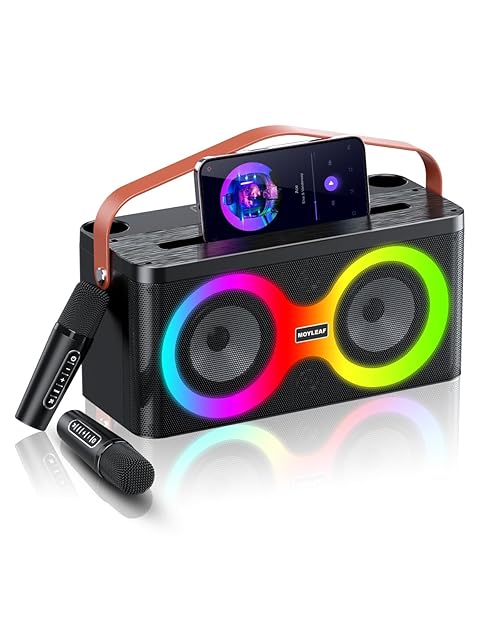 Karaoke Machine for Adults,Karaoke Machine with 2 Karaoke Wireless Microphones,Portable PA System Supports TF Card/USB/AUX/REC/TWS Mode for Outdoor & Indoor Party