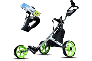 Lakehood Golf Push Cart, Golf Pull Cart for Golf Clubs and Golf Bag, Golf Push Carts Three Wheel Easy to Folding Scorecard Holder with Mobile Phone Holder Storage Bag Golf Carts (Green)