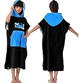 VOOVA & MOVAS Black Cotton Hooded Towel with Pocket for Teens | Big Kids, 8-14Years, Absorbent Terry Cloth Poncho Towel for Girls|Boys, Wearable Towel for Pool, Beach, Bath,Swim