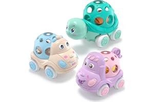 BEANDGE Baby Girl Car Toys, Babies Toy Cars Baby Easter Toys, Rattle & Roll Truck for Infant Toddler Girls, Push and Go Trucks for 1 2 Year Old Birthday Gift, Gifts for Toddlers Infants 18 Months