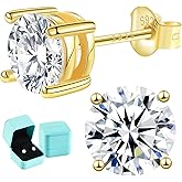 Moissanite Lab Created Diamond Earrings 0.6ctw-3.0ctw Solitaire Studs, D Color VVS1, Hypoallergenic 925 Sterling Silver, 14K White Gold Plated, Friction Back - Gift for Women & Men