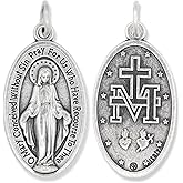 Bulk Pack of 10 - Miraculous Medal - 1 1/8" Silver Oxidized Pendant for Necklace or Rosary Making - Catholic Jewelry, Made in Italy