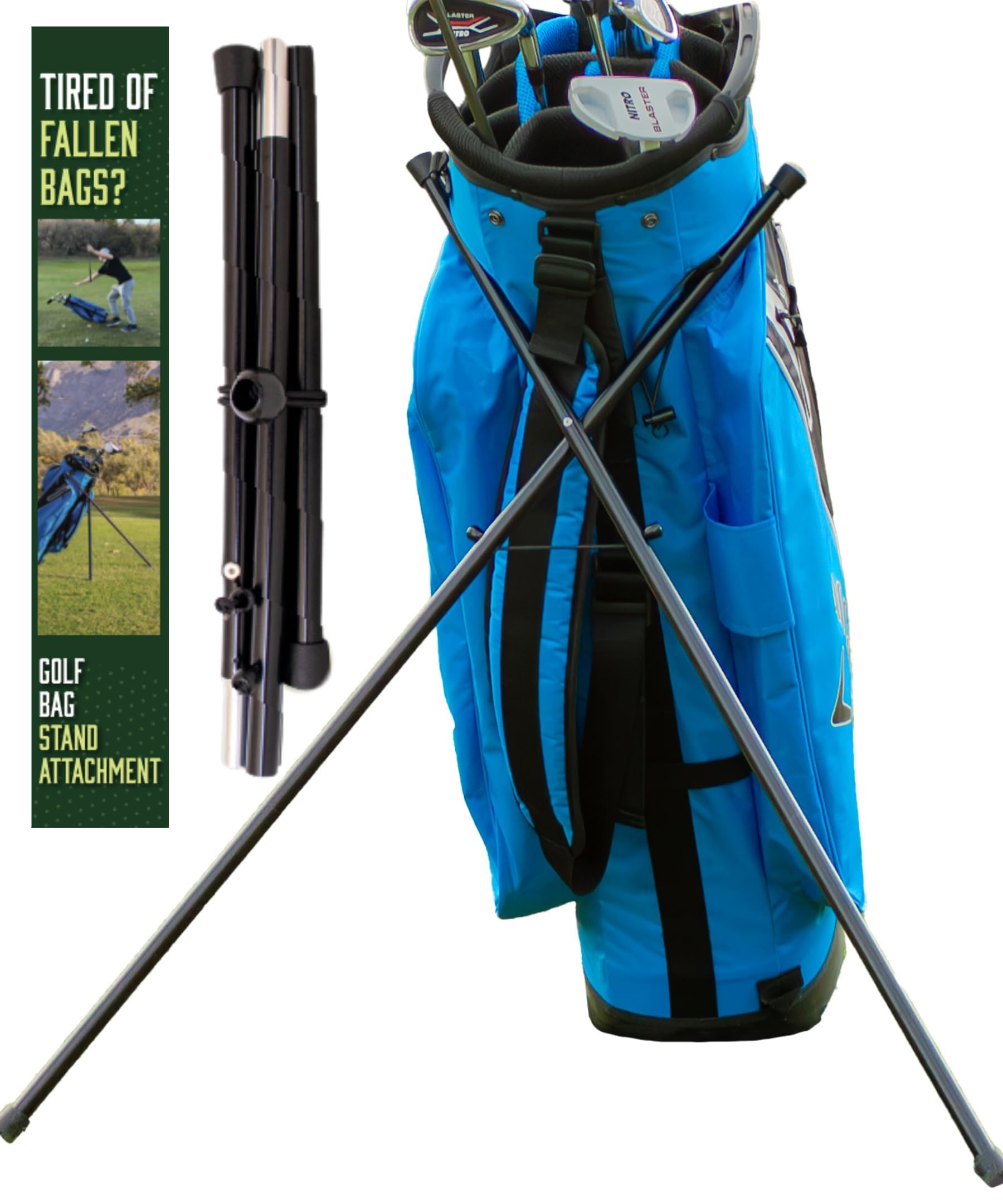 Photo 1 of Golf Bag Stand Attachment Foldable Legs Only | Portable Attachable Stand | Legs Only | Golf Gifts for Mens Golfer Accessories | Preventing Cart Bag Falls & Club Damage (Black)
