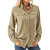 Womens Safari Sun Shirts UPF 50+ UV Sun Protection Long Sleeve Outdoor Quick Dry Fishing Hiking Gardening Shirts