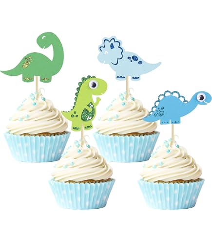 24 Stück Dinosaurier-Cupcake-Topper – Glitzernd, Mit Palmblättern & T-Rex, Für Mottopartys