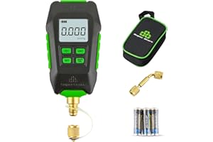 Super Stars Digital Micron Vacuum Gauge, 1/4 inch SAE, HVAC Pressure Tester with Alarm, Temp Compensation, LCD Backlit Display, 4 Units, Carrying Case Included
