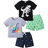Jecson Toddler Boy Clothes Summer Outfits Cotton Short Sleeve T-shirts and Shorts Set 4 Pieces 12Months-5 Years
