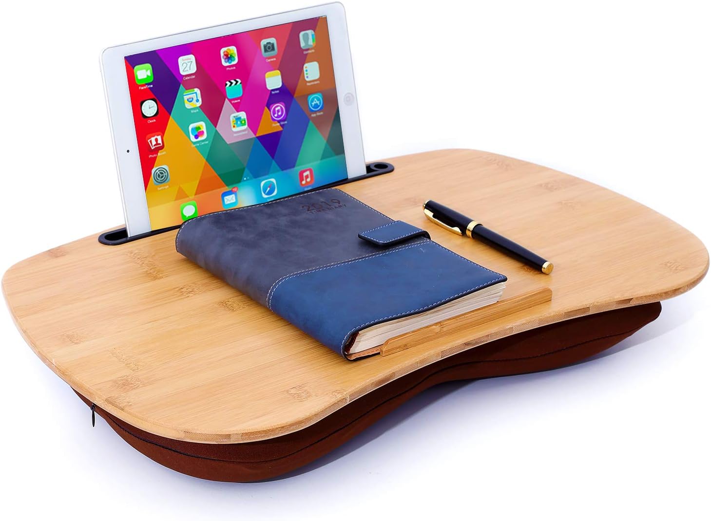Bamboo Lap Desk with Soft Cushion Laptop Tray Desk with Phone Holder