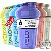VELOMIX -6 PACK- 20 OZ Protein Shaker Bottles for Protein Mixes, Shaker Cups for Protein Shakes, Small Shaker Bottle Pack, Shaker Cup, Shakers for protein Shakes (Pastel Shades - 6 Pack)