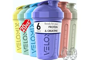 VELOMIX -6 PACK- 20 OZ Protein Shaker Bottles for Protein Mixes, Shaker Cups for Protein Shakes, Small Shaker Bottle Pack, Shaker Cup, Shakers for protein Shakes (Pastel Shades - 6 Pack)