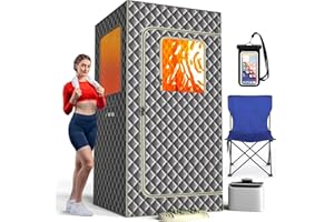 TATDOL Portable Home Steam Sauna Box, Full Size Personal Sauna Tent for Home Spa, Indoor Sauna Relaxation Kit with 2.6L & 1000 Watt Steam Generator, Remote Control, Foldable Chair, Foot Rest, Mat (Grey)