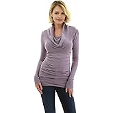 AmélieBoutik Women Casual Slim Fit Cowl Neck Long Sleeve Ruched Sides Pullover Tunic Sweater