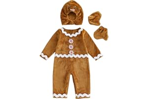 AUJUBUY Gingerbread man Costume Newborn Christmas Cookie Costume Toddler Baby Ginger Bread Outfit Gingerbread Onesie Jumpsuit