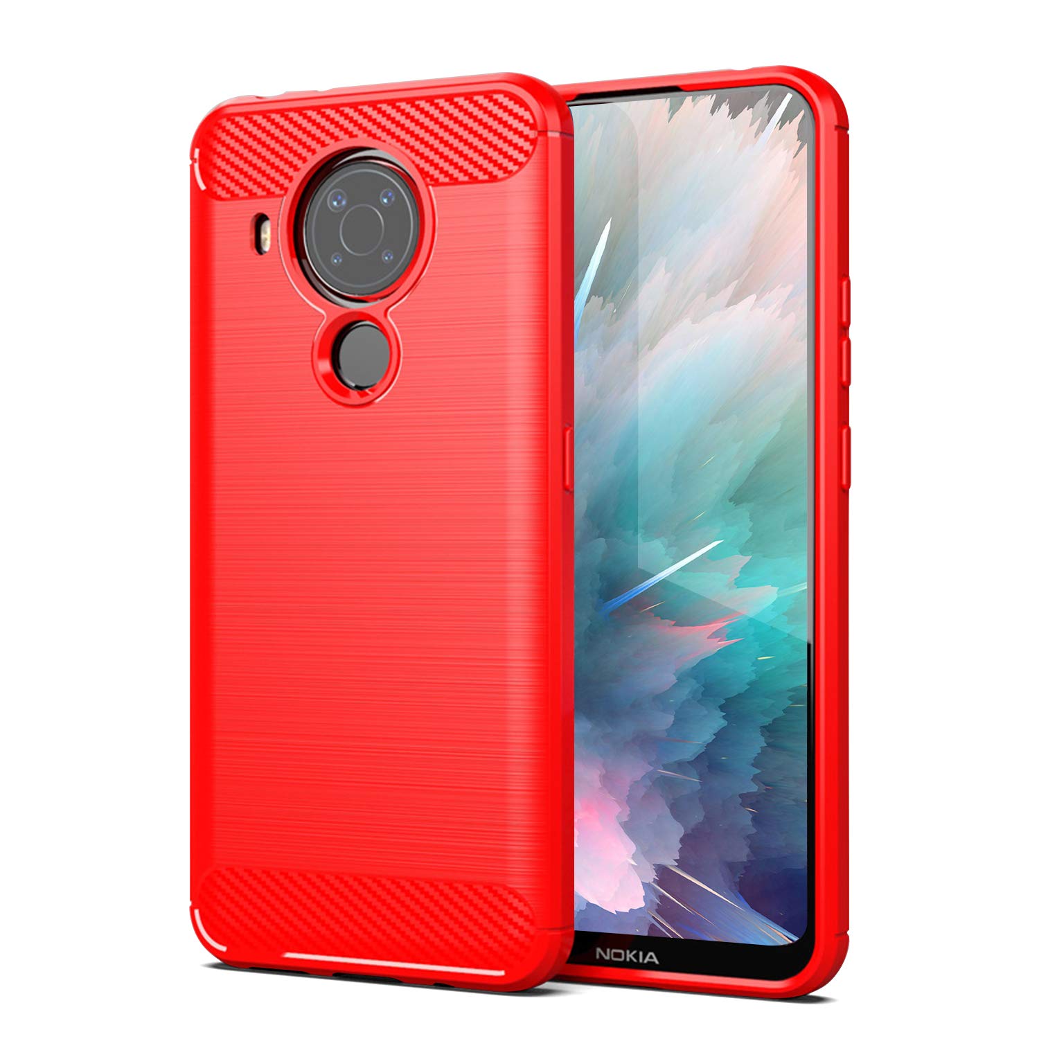 SCL Case for Nokia 5.4 Case Nokia 5.4 Case [Red], Carbon Fibre Effect Gel Grip Protection Cover [Anti Scratch][Anti Collision] Compatible with Nokia 5.4