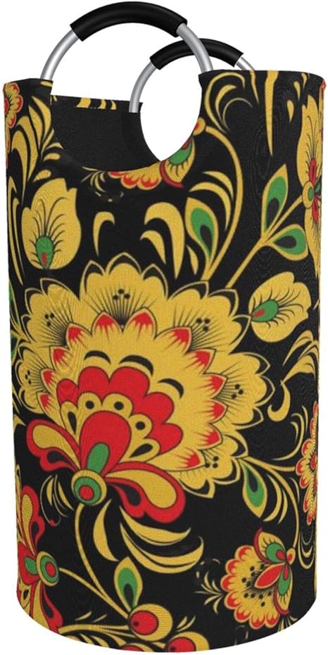 Amazon Geevosun ランドリーバスケット 黒の背景に黄色赤ホフロマ花のイラスト ランドリーバッグ 洗濯かご おりたたみ 洗濯カゴ おしゃれ 収納ボックス おもちゃ収納 ランドリー収納 オンライン通販
