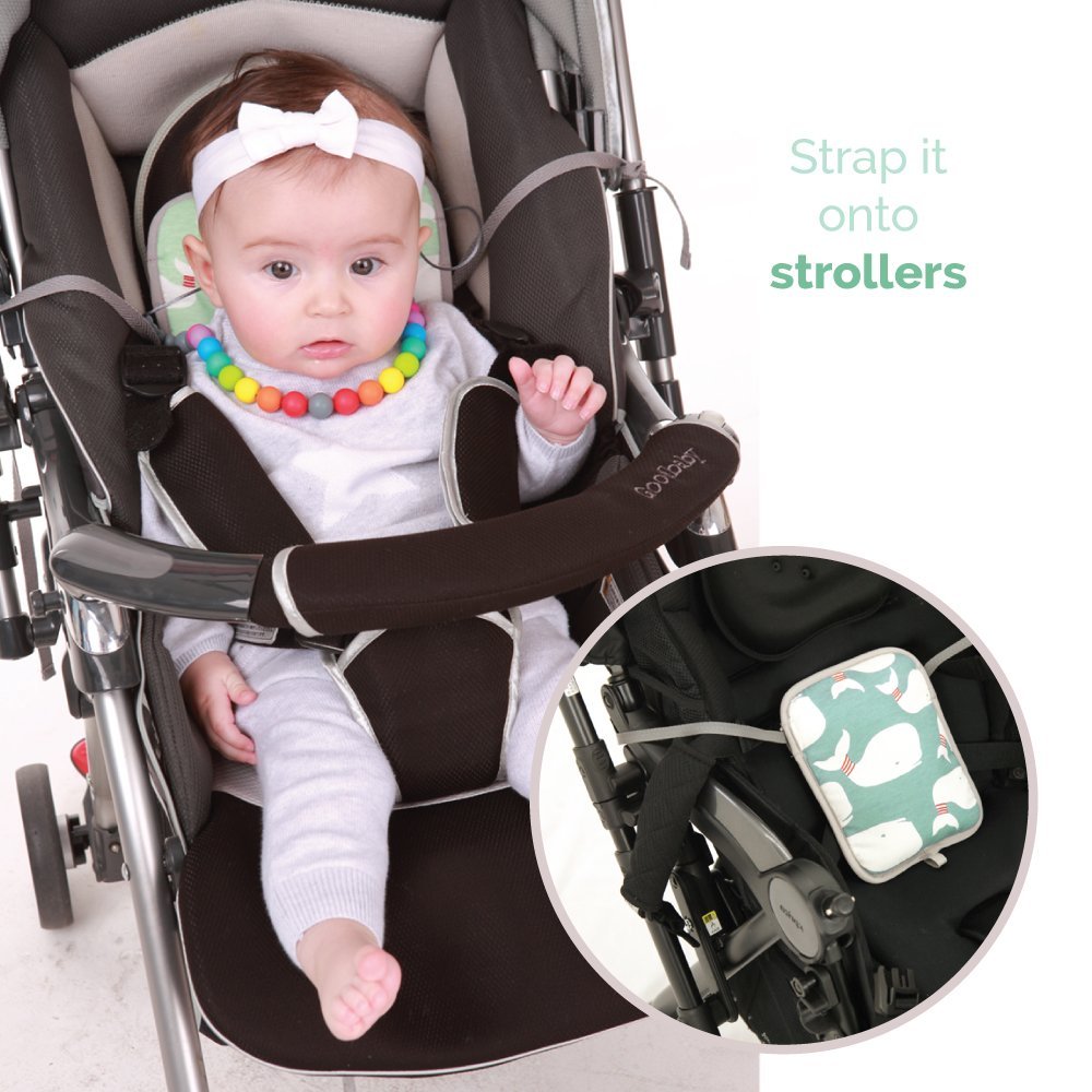 Lucky Baby\'s Stroller, Baby Carrier & Car Seat Warmer & Cooler. Use all year to keep Baby Warm in Winter & Cool in Summer. Attaches Effortlessly to anything - or use as a Backpack. Mint Light