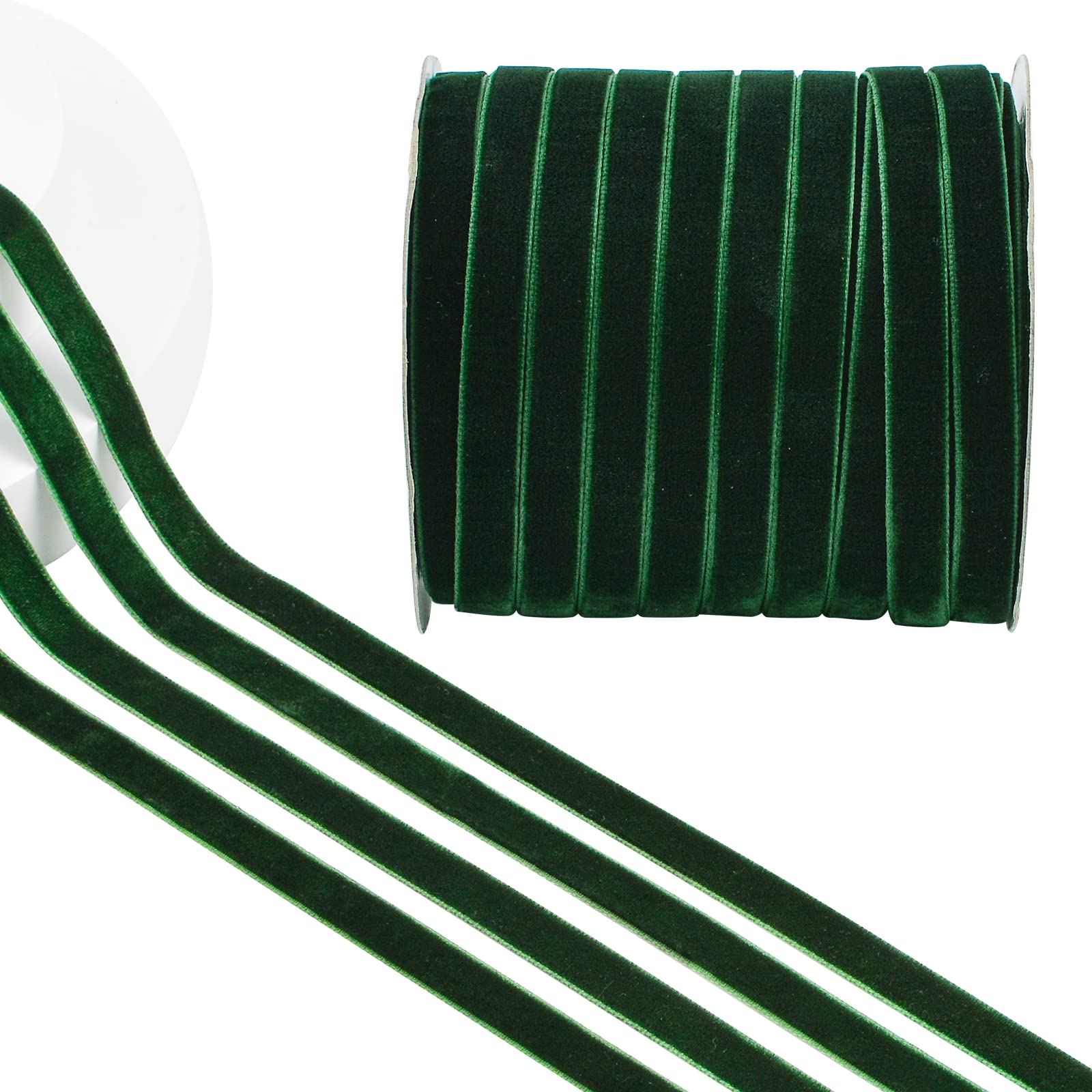 CRAFFANCY Dark Green Velvet Ribbon - 50 Yards Single Faced Velvet Ribbon for Wedding, Flower Bouquet, Christmas Decoration