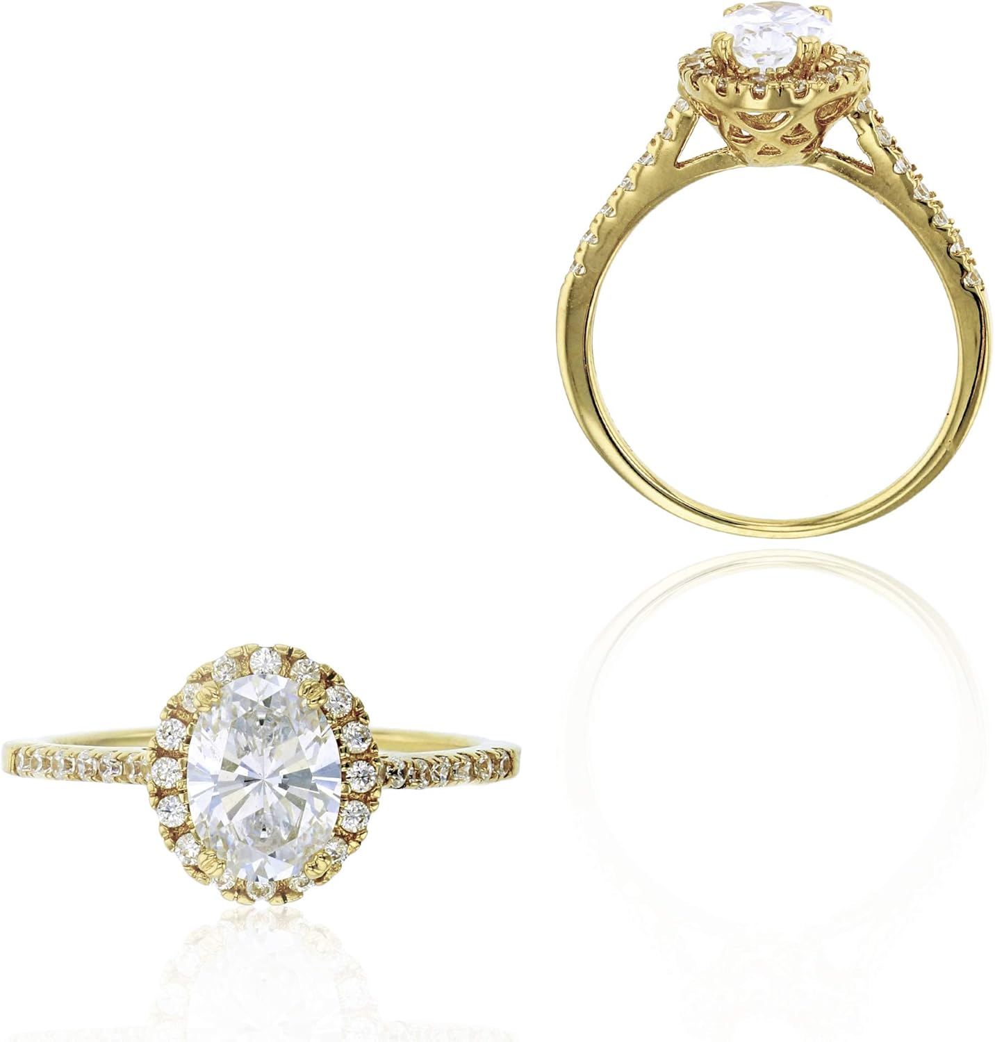 14K Yellow Gold 8x6mm Oval Cut Halo Pave Sides Engagement Ring