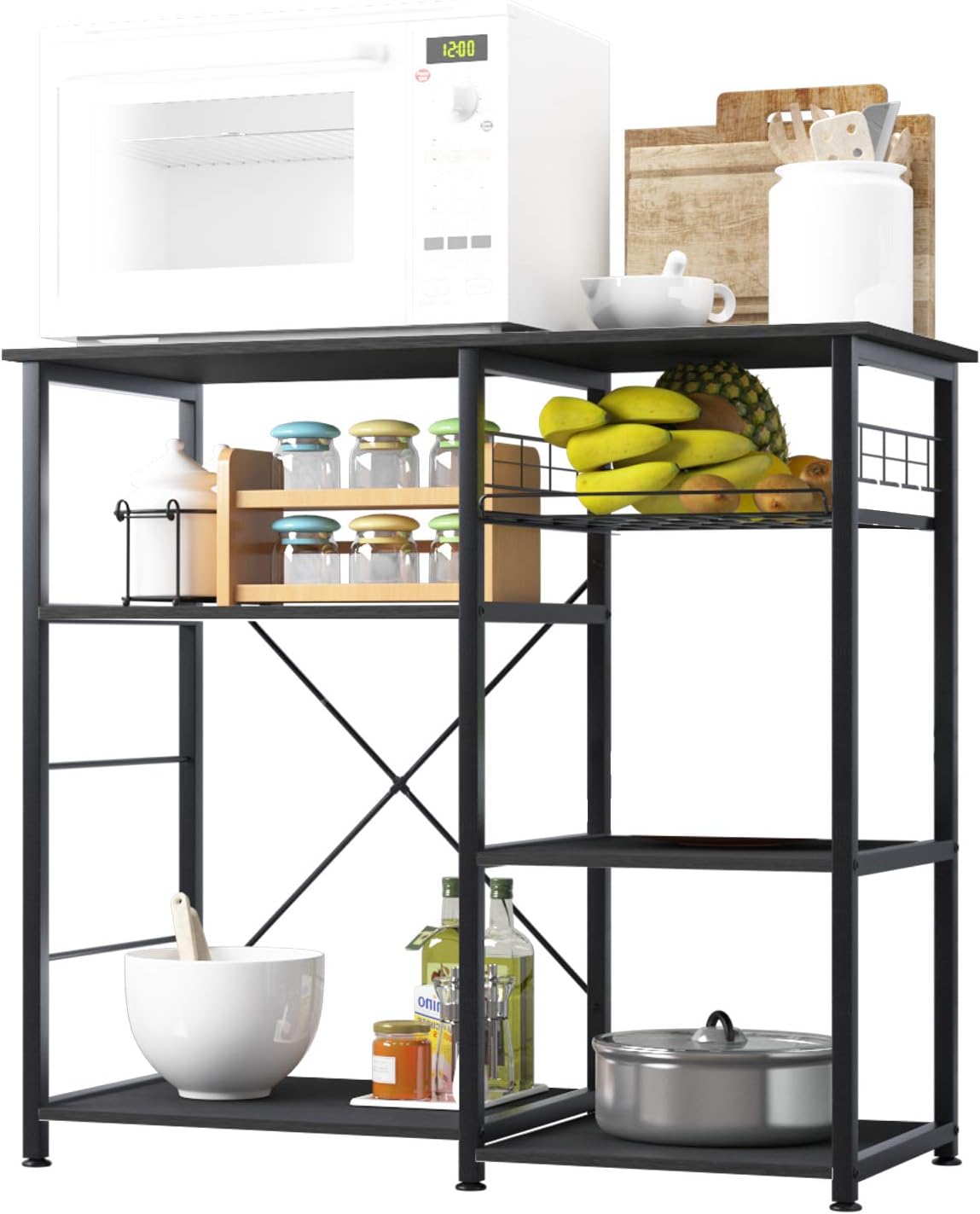 SDHYL Microwave Oven Rack, Storage Shelf, Kitchen Baker's Rack, Storage Cart for Kitchen, Black, S7-WK-W5S-BK-US