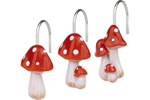 Sunlit Mushroom Decorative Shower Curtain Hooks, Cute Shower Curtain Rings for Bathroom, Resin, Cottage Decor Shower Curtain 