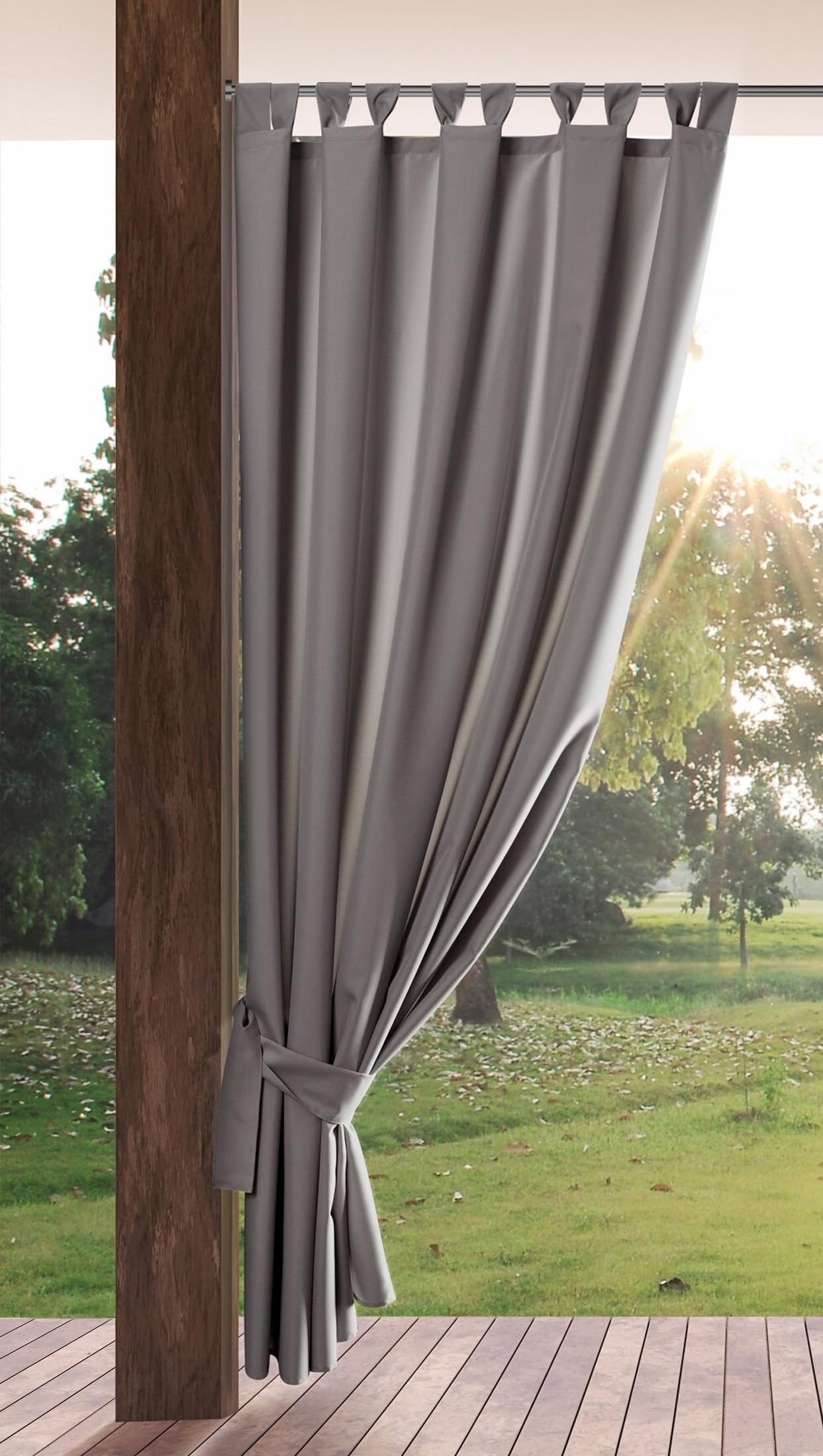 Eurofirany GARDEN Outdoor Curtain with Tab Top - 1 pc. Velcro Fastener, Sun Protection, Privacy Screen, Windproof, Waterproof Curtain for Patio, Gazebo, Pergola, Porch, W61" x L102", Dark Grey