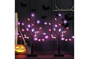 HipTree 2-Pack Lighted Halloween Christmas Fall Tree Decorations Indoor, 2ft Black Birch Tree with LED Lights, Small Tabletop Christmas tree with lights, Warm White Battery- Powered Fairy Light Spirit