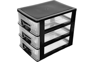 NUOBESTY Small Plastic Storage Drawer Cabinet with 3 Layers, Black Frame Portable Organizer for Home