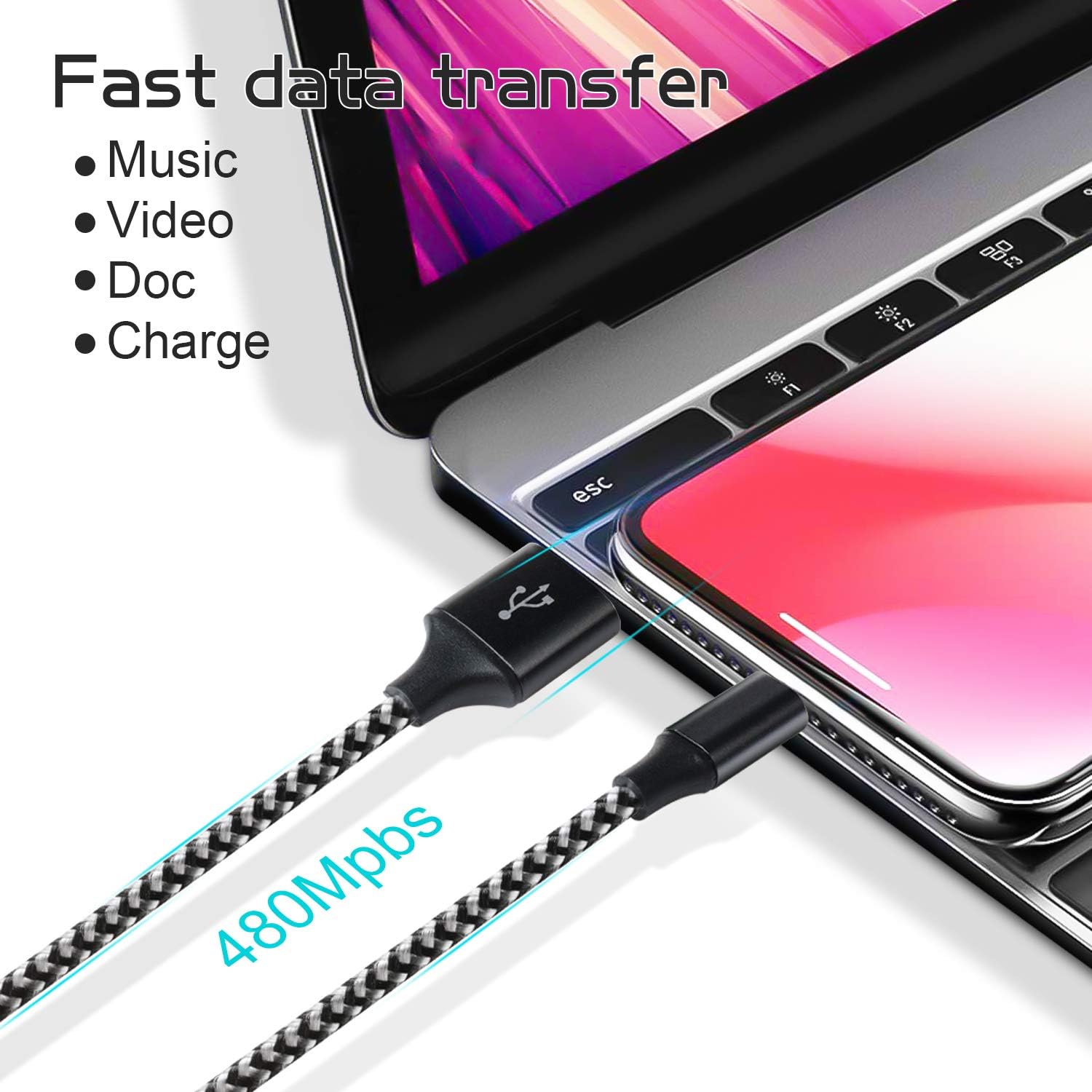 Guidit iPhone Charger MFi Certified Lightning Cable 5 Pack (3/3/6/6/10FT) Nylon Braided USB Charging Cable,data Transfer Cord,Compatible with iPhone 11/11 Pro Max/XS MAX/XR/XS/X/8/7/Plus/6S/iPad