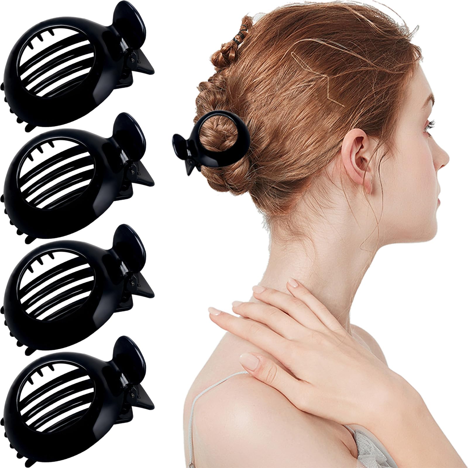 4Pcs Black Round Flat Hair Claw Non Slip Claw Clips - Strong Hold Small Hair Clips for Women & Girls - All Hair Types
