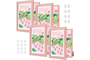 ABCHIOPQ 4 Pack Pink Kids Art Frame, 8.5x11 Front Opening Wood Kid Artwork Frames Changeable, Wall-mounted or Standing Children Art Frame with Mat, Holds 150 Pcs, Drawing Display Storage Frames