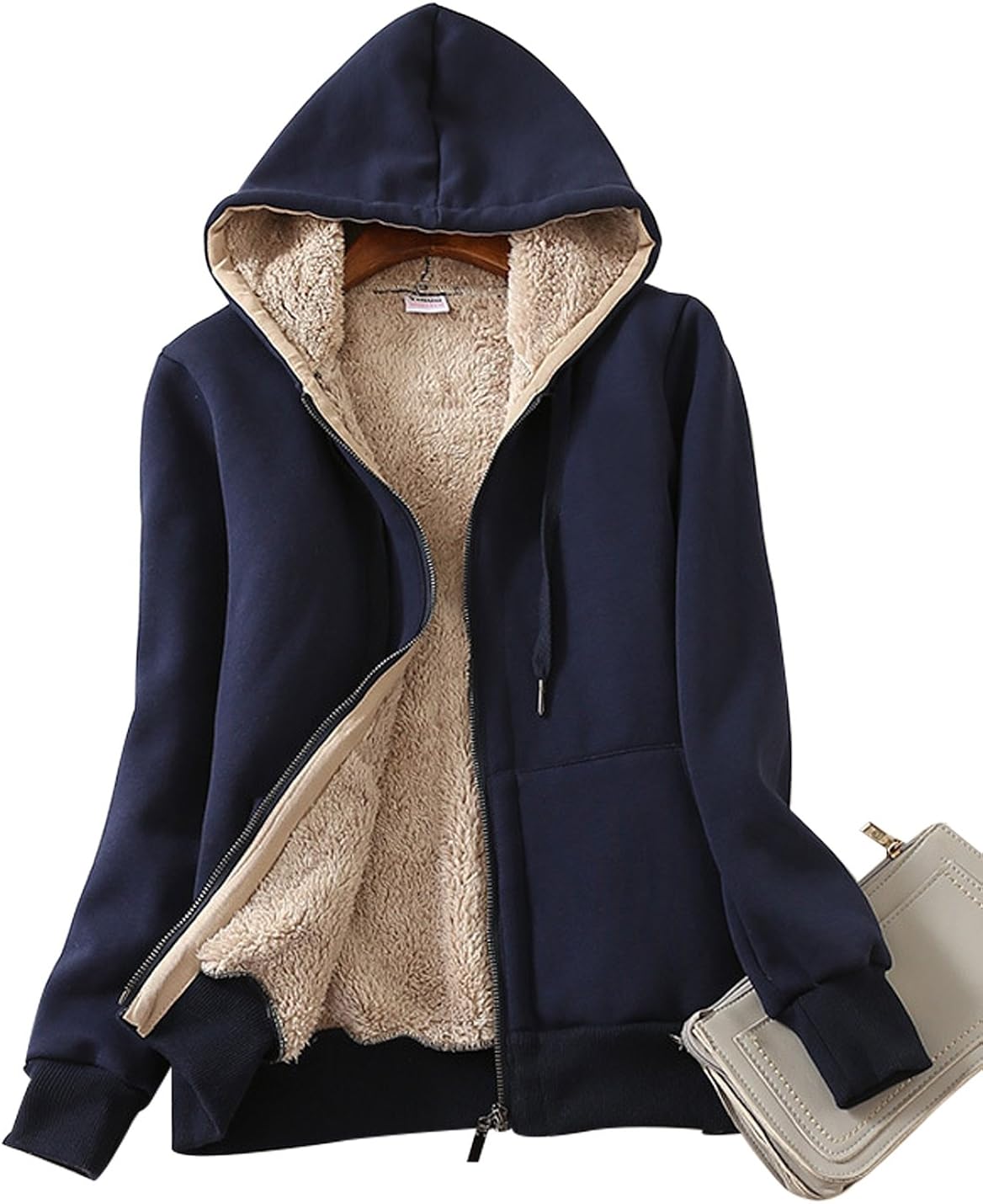 Yeokou Women's Casual Winter Warm Sherpa Lined Zip Up Hooded Sweatshirt