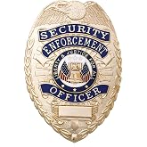 RYNO GEAR Security Badge, Enameled &amp; Plated, Pin Catch Design, 2-1/4 x 3-1/8", Nickel-Brass Shield Badge (Brass)