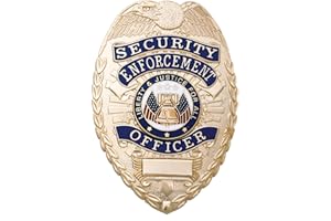 RYNO GEAR Security Badge, Enameled & Plated, Pin Catch Design, 2-1/4 x 3-1/8", Nickel-Brass Shield Badge (Brass)