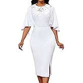 Elegant Dresses for Women Wear to Work Long Sleeve Cocktail Business Knee Length Pencil Lace Dress