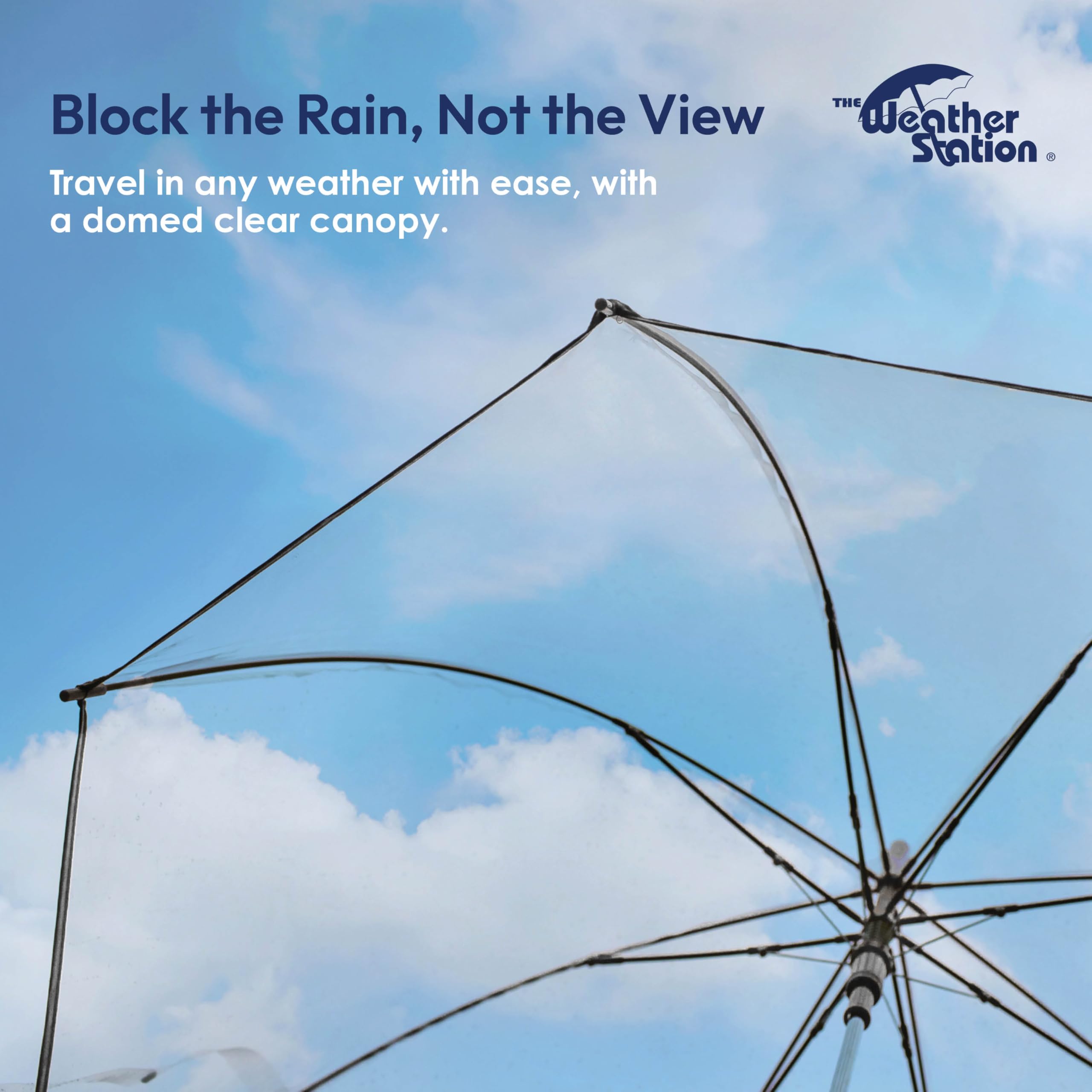 The Weather Station Children's Dome Bubble Rain Umbrella, Kids, Clear, Fiberglass Frame, Windproof, Lightweight, Stick, Full 36 Inch Arc
