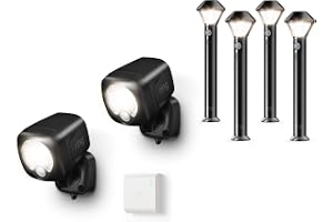 Ring Smart Lighting â€“ Spotlight, Battery-Powered, Outdoor Motion-Sensor Security Light, Black (Starter Kit: 2-pack) â€“ Bundle with 4 Pathlights
