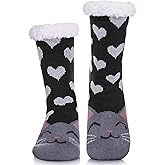 LINEMIN Womens Winter Slipper Socks With Grippers Cozy Warm Cute Fuzzy Slipper Socks